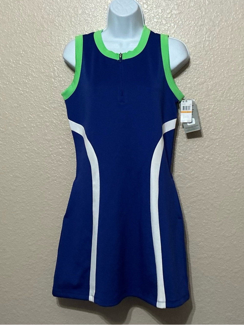 PGA Tour Sleeveless Navy Athletic Dress with Lime Trim